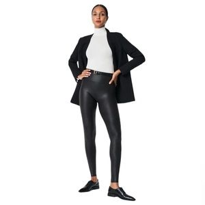 SPANX Faux Leather Pants Stretch High Waist Shaping Leggings Black Control Slim